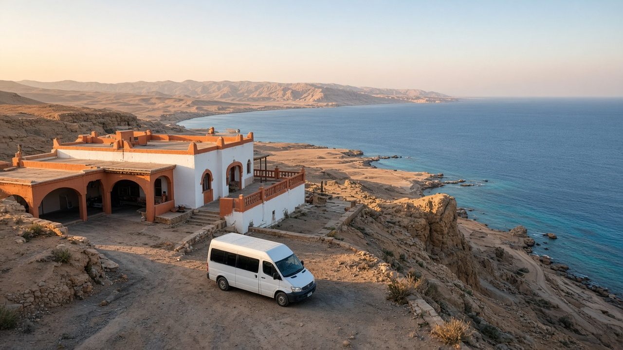 Hillside dive centre overlooking Sharm El Sheikh bay from Om El Sid